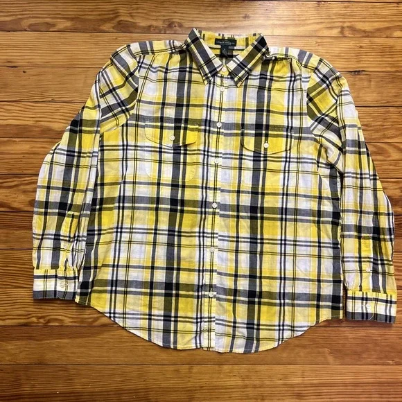 LRL Lauren Jeans Co Womens Plaid Shirt Button Up Size XL Yellow Lightweight - Picture 2 of 9